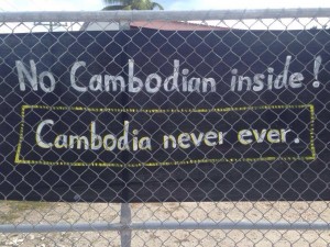 Nauru refugees' protest banner against the Cambodia deal 